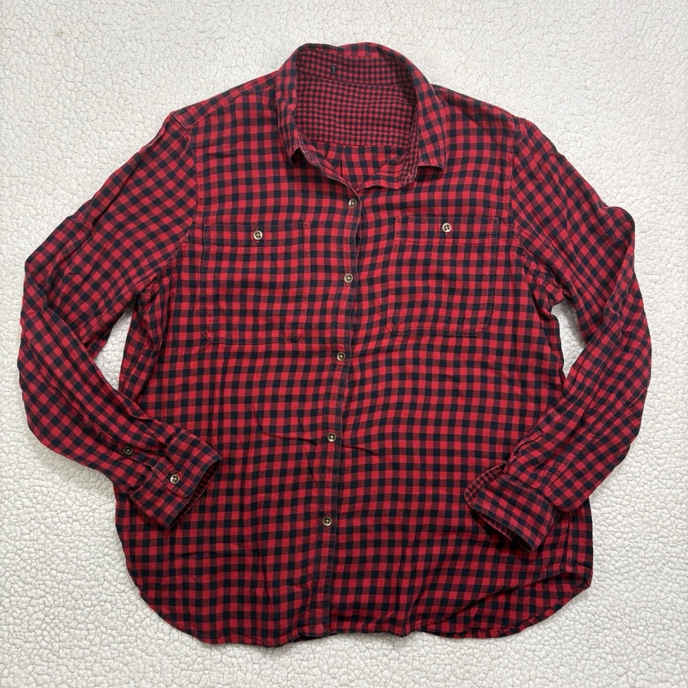Ralph Lauren CHAPS Womens Buffalo Check Button-Front Shirt Top Flannel Pockets